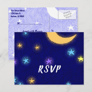 Moon and Stars Etching Custom Party RSVP Postcard