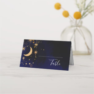 Moon and stars folded place card table card