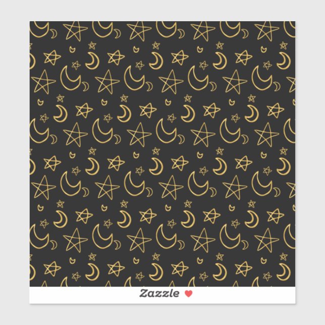 Moon and Stars Gold Pattern Cut Vinyl Stickers (Sheet)