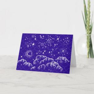"Moon and Stars" Greeting Card (WH/BLU/PUR)
