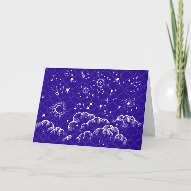 "Moon and Stars" Greeting Card (WH/BLU/PUR) (Front)