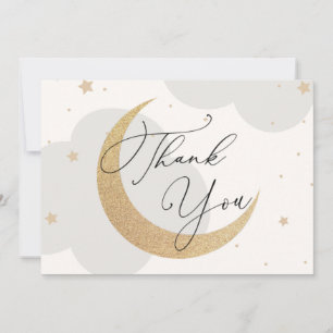 Moon and Stars Grey Baby Shower Thank You Card