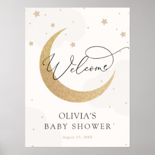 Moon and Stars Grey Baby Shower Welcome Sign