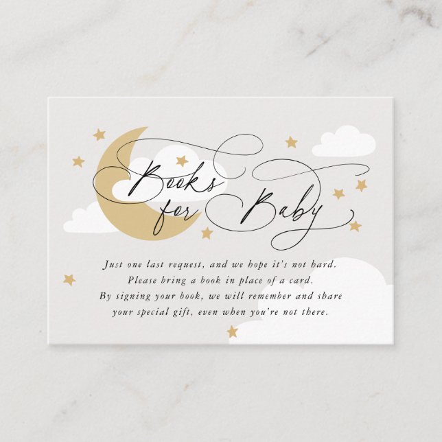 Moon and Stars Grey Book Request Baby Shower Enclosure Card (Front)
