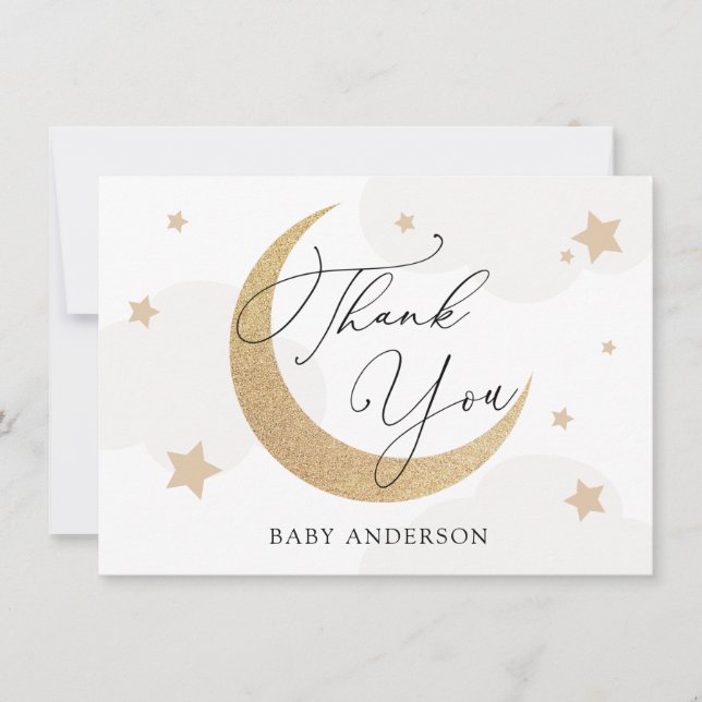 Moon and Stars Grey Clouds Baby Shower Thank You (Front)