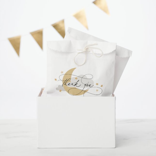 Moon and Stars Grey Script Baby Shower Thank You Favour Bag (Party)