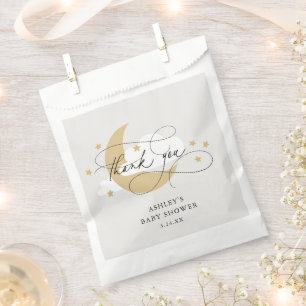 Moon and Stars Grey Script Baby Shower Thank You Favour Bag
