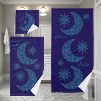 Moon and stars in a blue glitter look - Relax!  Bath Towel Set