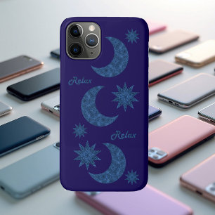 Moon and stars in a blue glitter look - Relax! iPhone 11 Pro Case