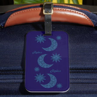 Moon and stars in a blue glitter look - Relax!  Luggage Tag