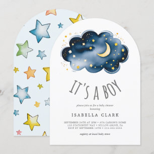 Moon and Stars It's A Boy Baby Shower Invitation
