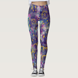 "Moon and Stars" Leggings Tights (Gold-Etc)