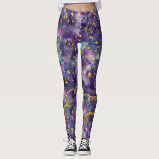 "Moon and Stars" Leggings Tights (Gold-Etc)