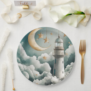 Moon and Stars Lighthouse Paper Plates
