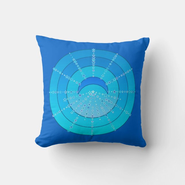 Moon and Stars Mandala - Blue and Aqua Throw Pillow (Front)