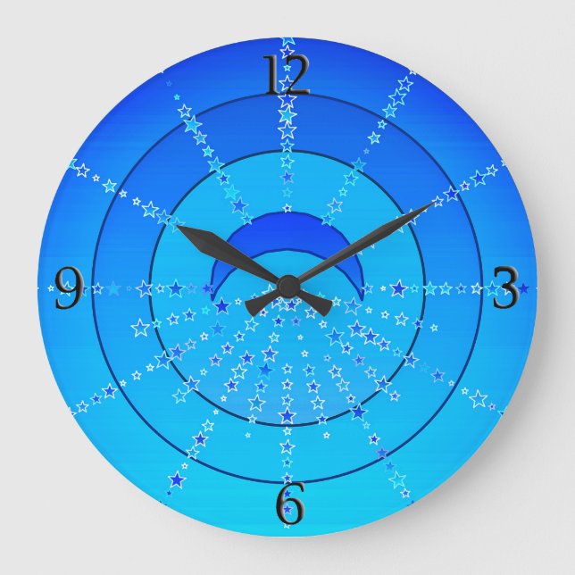Moon and Stars Mandala, Cerulean Blue Large Clock (Front)