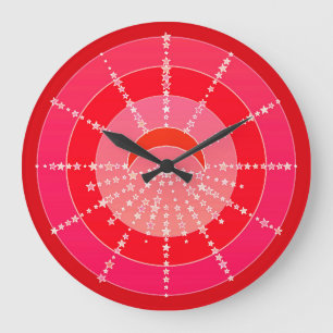 Moon and Stars Mandala - Red and Coral Large Clock