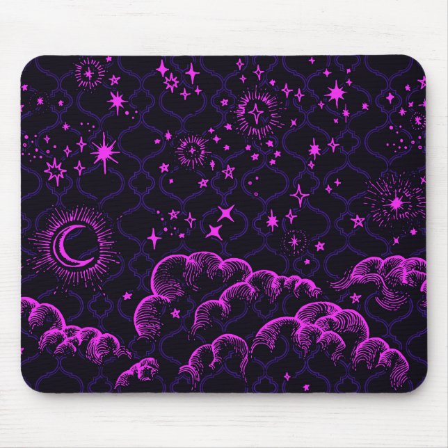 "Moon and Stars" Mousepad Moroccan (Pink) (Front)