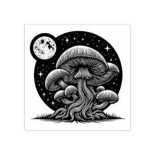 Moon and Stars Mushroom Rubber Stamp  