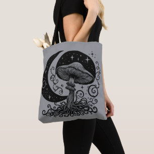 Moon and Stars Mushroom  Tote Bag