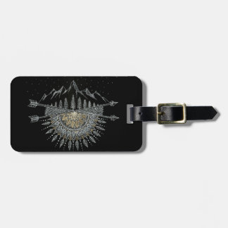 Moon and Stars Night Sky Mountain Range Mandala Luggage Tag