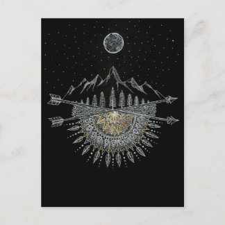 Moon and Stars Night Sky Mountain Range Mandala Postcard