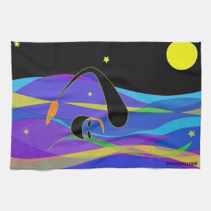 Moon and Stars Night Swimmer Kitchen Towel