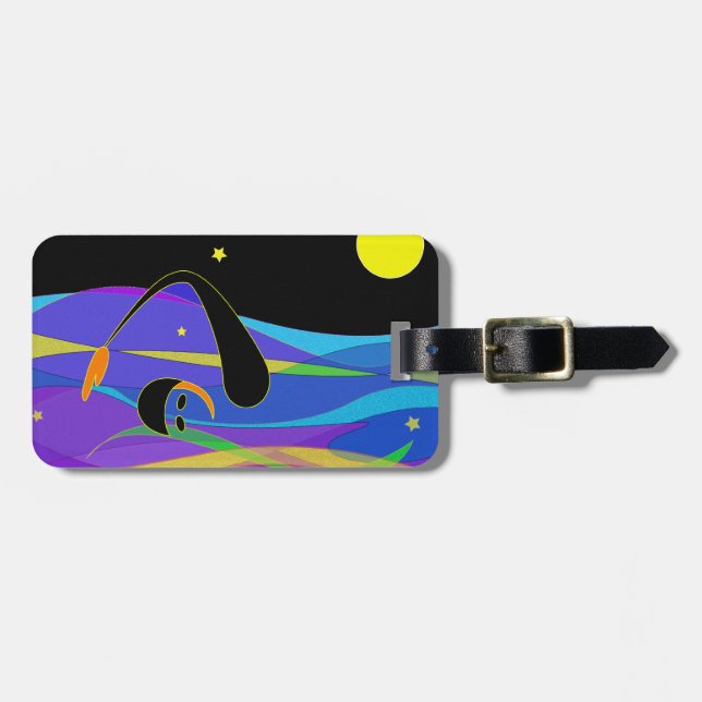 Moon and Stars Night Swimmer Luggage Tag (Front Horizontal)