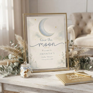 Moon and Stars Over the moon Baby Shower Poster