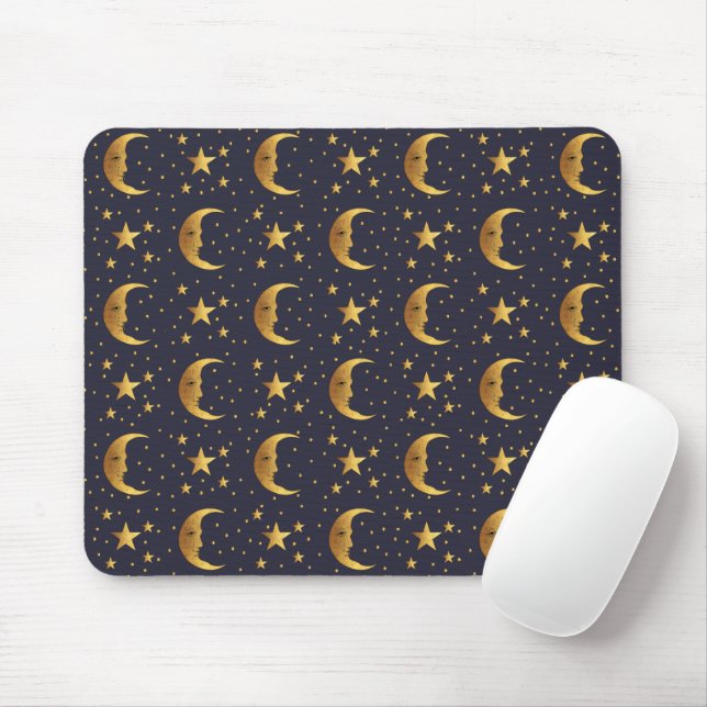 Moon and Stars Pattern Mouse Pad (With Mouse)