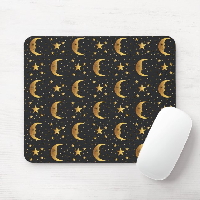 Moon and Stars Pattern Mouse Pad (With Mouse)