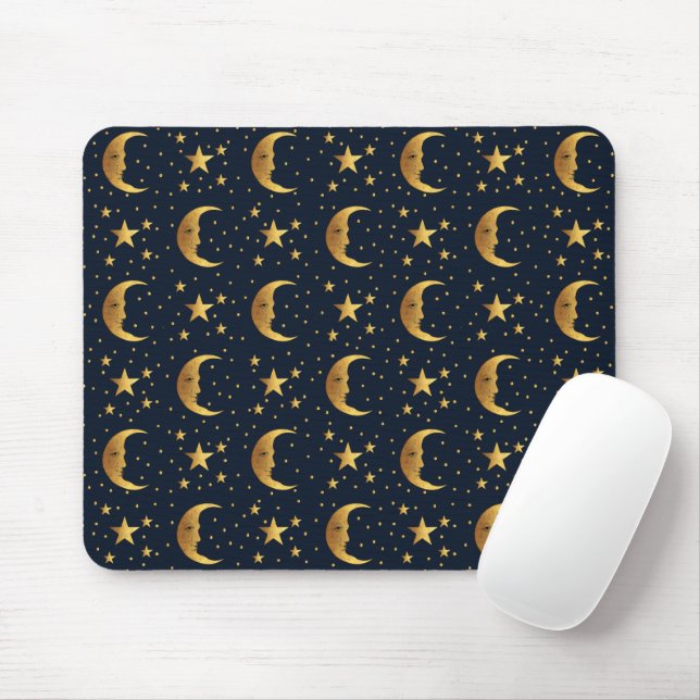 Moon and Stars Pattern Mouse Pad (With Mouse)