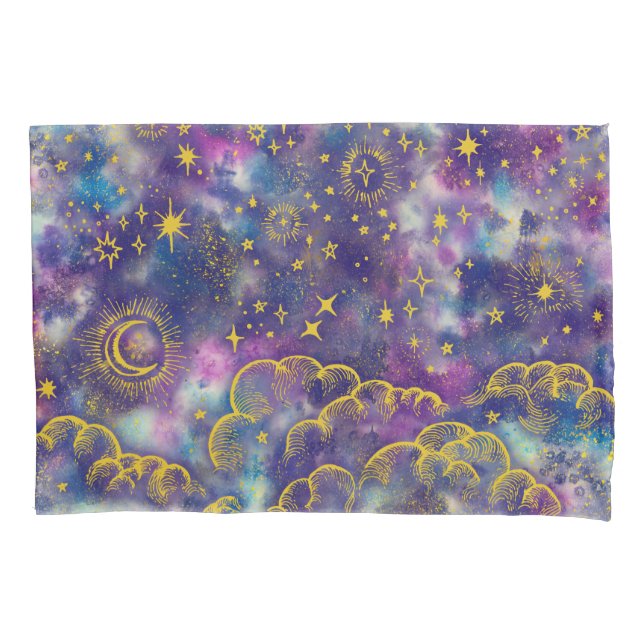 "Moon and Stars" Pillow Case (Gold-Etc) (Front)