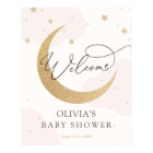 Moon and Stars Pink Baby Shower Welcome Sign