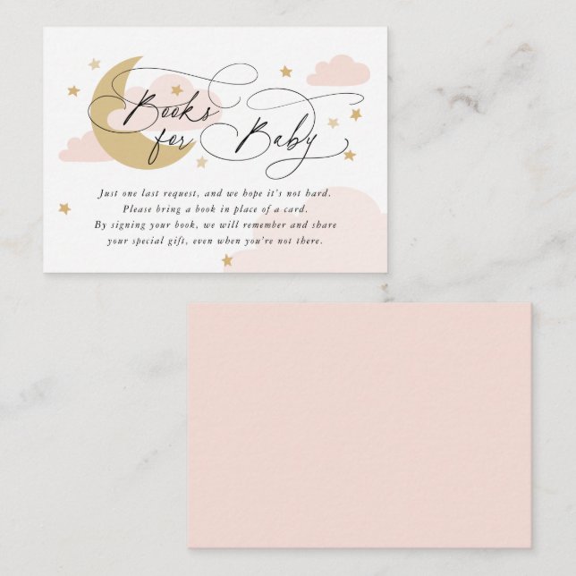 Moon and Stars Pink Book Request Baby Shower Enclosure Card (Front/Back)