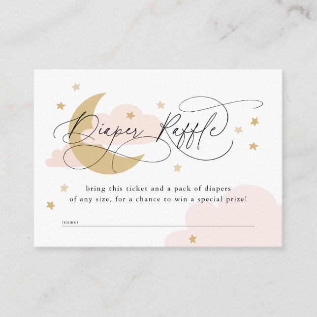Moon and Stars Pink Diaper Raffle Baby Shower Enclosure Card (Front)