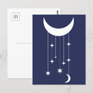 Moon and stars purple night sky beads postcard