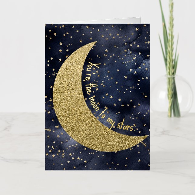 Moon and Stars Romantic Love Foil Greeting Card (Front)