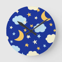 Moon and Stars Round Wall Clock