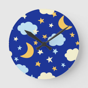 Moon and Stars Round Wall Clock