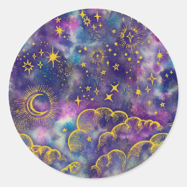 "Moon and Stars" Sticker (Gold-Etc) (Front)