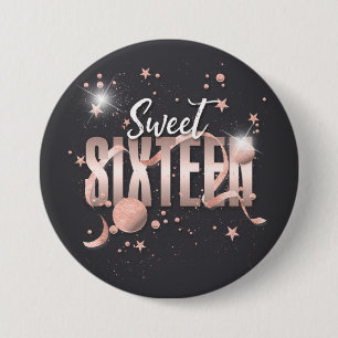 Moon and Stars Sweet 16 Rose Gold/Blk ID788 3 Inch Round Button