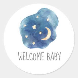 Moon and Stars Welcome Baby Shower Sticker