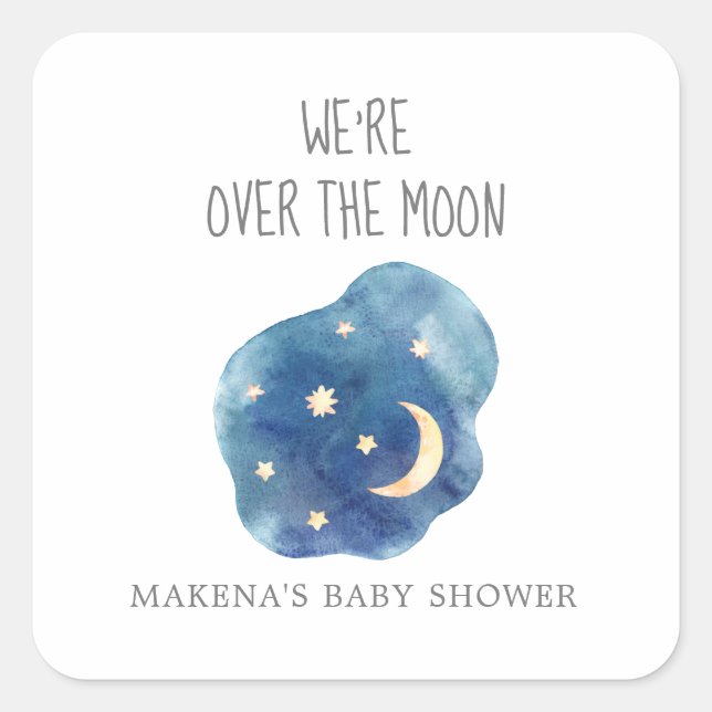 Moon and Stars We're Over the Moon Favour Sticker (Front)