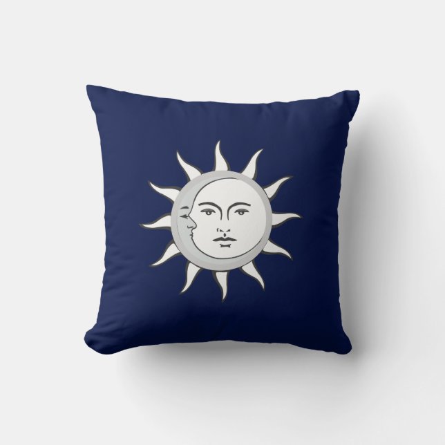 Moon and Sun Conjunction on Navy Blue Throw Pillow (Front)