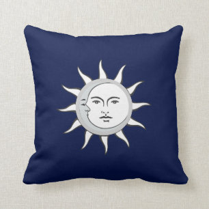 Moon and Sun Conjunction on Navy Blue Throw Pillow