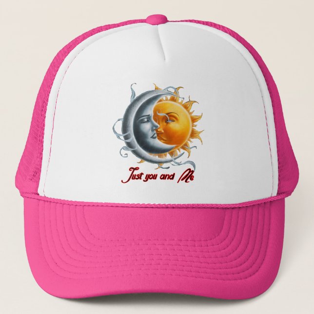 Moon and Sun Falling in Love on a  Trucker Hat (Front)