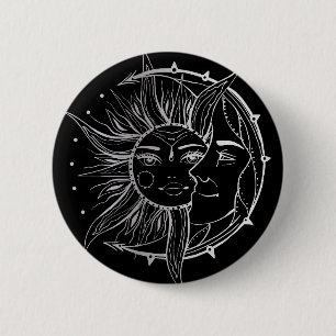Moon and sun. Vintage style tattoo illustration 2 Inch Round Button