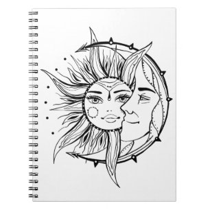 Moon and sun. Vintage style tattoo illustration Notebook