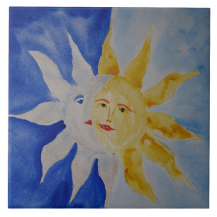 Moon And Sun Watercolor Tile